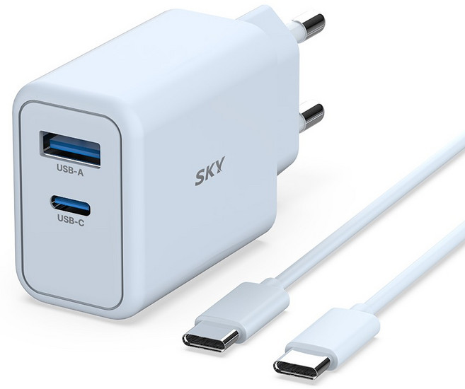 SKY 필 GaN 초고속 충전기 25W + USB C to C 충전 케이블 40W 세트, 블루, 1세트