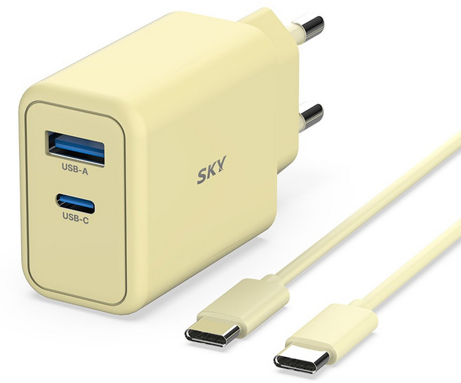 SKY 필 GaN 초고속 충전기 25W + USB C to C 충전 케이블 40W 세트, 옐로우, 1세트