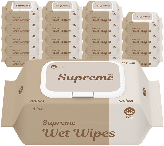 한스웰 델리아 슈프림 플러스 프리미엄 유아물티슈 캡형, 20개, 72매, 70g