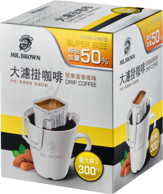 金車 MR.BROWN 伯朗咖啡 大濾掛咖啡 堅果蜜香風味, 15g, 1個, 10個裝