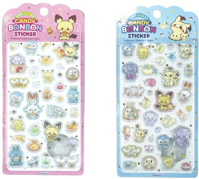 PINK MANGO 寶可夢 Poképeace 3D立體糖果Bong Bong貼紙, 隨機出貨, 2個