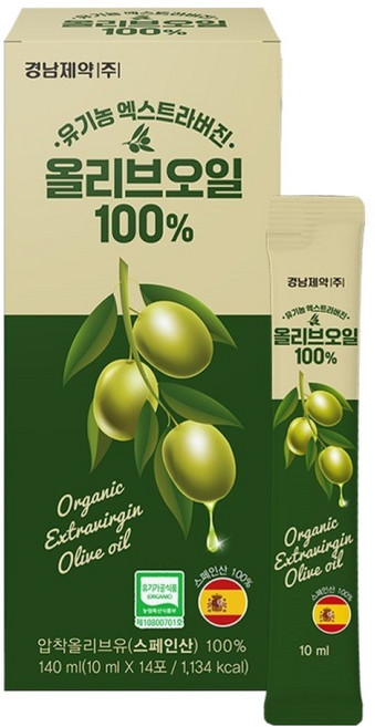 경남제약 유기농 엑스트라버진 올리브오일 14포, 1개, 140ml
