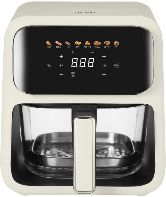 쿠쿠 글라스도어 투명 유리 바스켓 에어프라이어 4L, CAF-L0410EV, 퓨어 아이보리