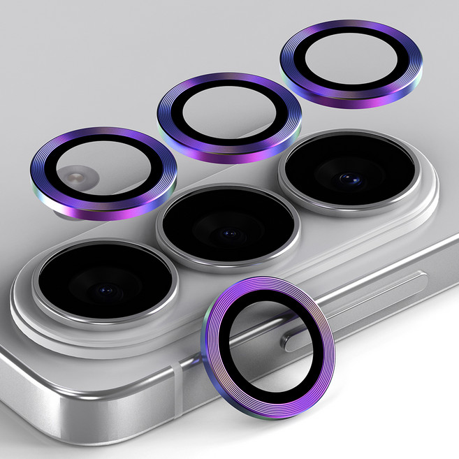 엑씨 빛번짐 방지 카메라 렌즈 강화유리 메탈 링 휴대폰 액정보호필름 오로라 세트, 1세트