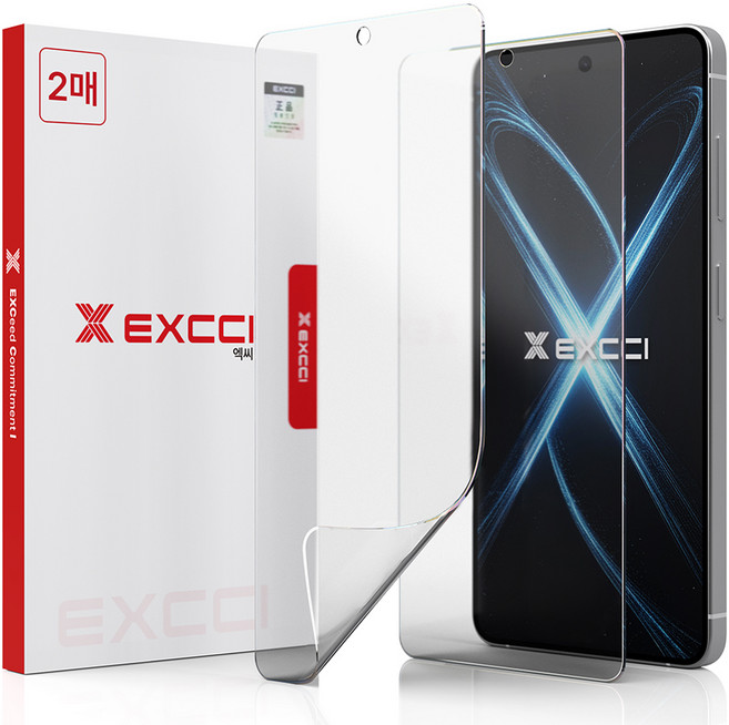 EXCCI 自我修復TPU低反射防指紋聚氨酯手機螢幕保護貼 透明 2片組, 1套