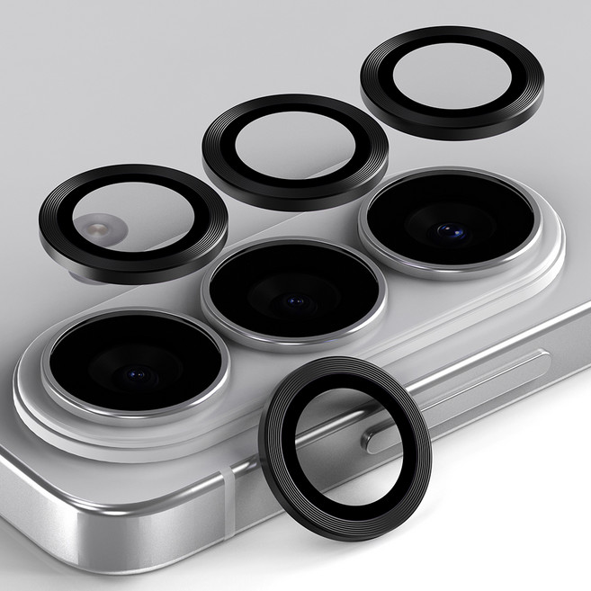 엑씨 빛번짐 방지 카메라 렌즈 강화유리 메탈 링 휴대폰 액정보호필름 블랙 세트, 1세트