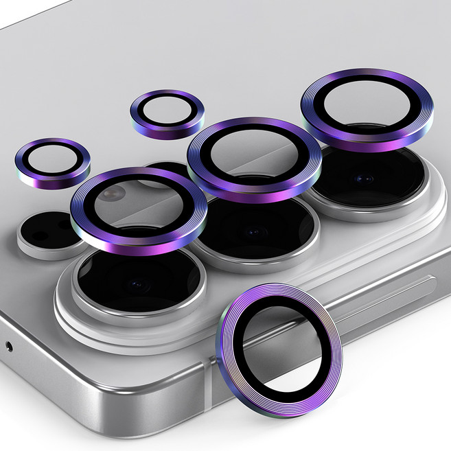 엑씨 빛번짐 방지 카메라 렌즈 강화유리 메탈 링 휴대폰 액정보호필름 오로라 세트, 1세트