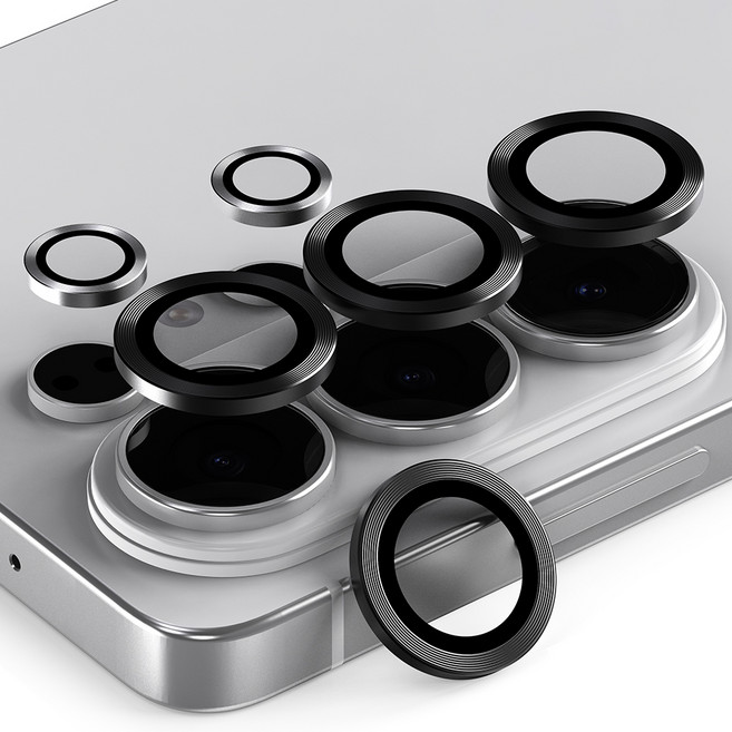 엑씨 빛번짐 방지 카메라 렌즈 강화유리 메탈 링 휴대폰 액정보호필름 블랙 세트, 1세트