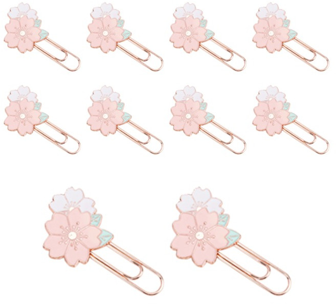 코쿠리 벚꽃 모양 메탈 책갈피 클립 5W0967, 10개, 핑크화이트