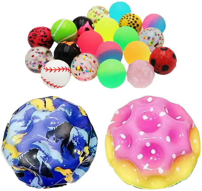 agaplus 迷你Yamcha彈力球 20入 + 運動彈跳球 2種套組, 混合顏色, 1套