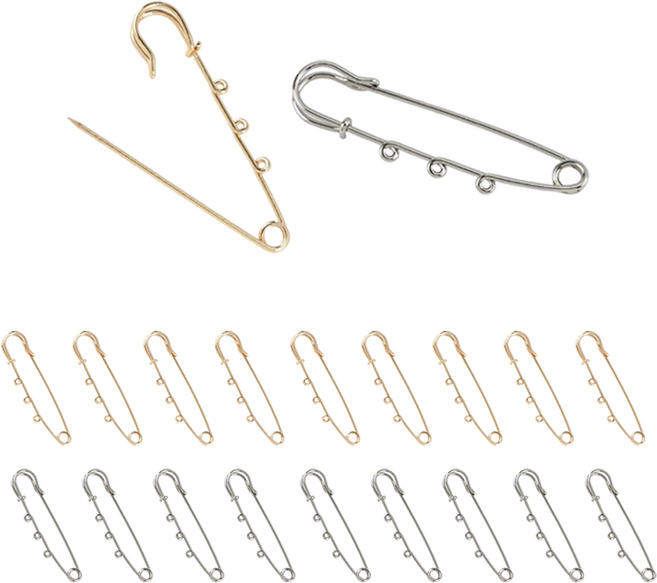 코오미 3공 DIY 옷수선 포인트 패션 브로치 옷핀 70mm 6W0002 2종 x 10p 세트, 20개, 골드, 실버