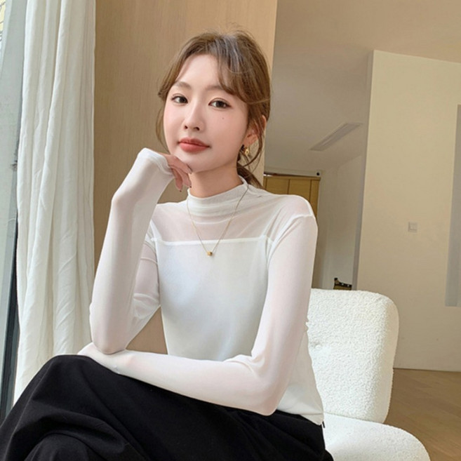 디멜디여성용시스루슬림핏봄레이어드 긴팔티셔츠