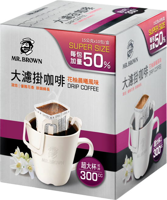 金車 MR.BROWN 伯朗咖啡 大濾掛咖啡 花柚晨曦風味, 15g, 1個, 10個裝