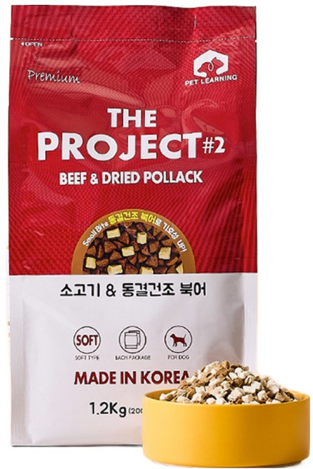 펫러닝 전연령 강아지 기호성 좋은 동결건조 소프트 사료, 소+황태, 1.2kg, 1개