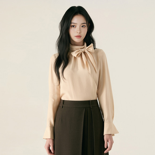 Roem 女款高領綁帶襯衫