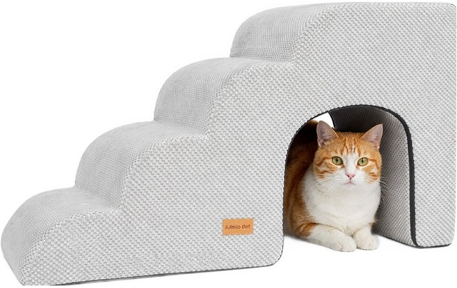 Allmio Pet 貓咪雲朵布料躲藏屋4層階梯, 都會灰, 1個