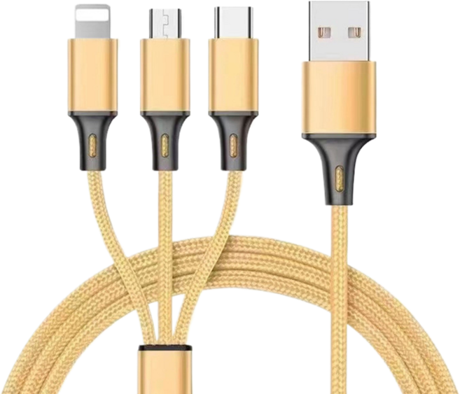 포포트레인 심플한 3in1 스마트폰 고속 멀티케이블, 골드, 1개, 120cm