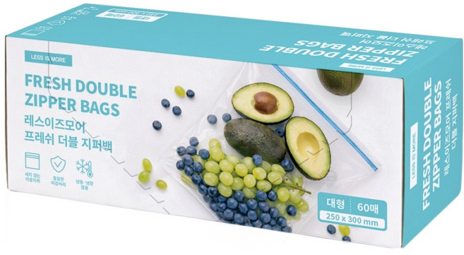 레스이즈모어 프레쉬 더블 지퍼백 25 x 30 cm, 대(L), 1개, 60개입