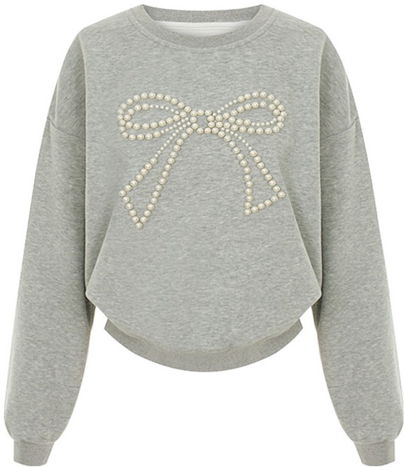 샐리 리본 진주장식 맨투맨 I6A-CTS001