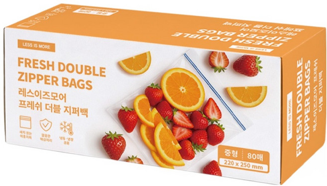 레스이즈모어 프레쉬 더블 지퍼백 22 x 25 cm, 중(M), 1개, 80개입