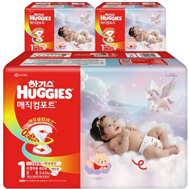 하기스 2026 매직컴포트 밴드형 기저귀 남여공용, 180매, 1단계