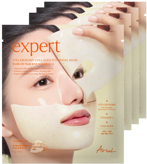 아리얼 엑스퍼트 비타 엑소좀 콜라겐 하이드로겔 마스크, 4개, 1개입