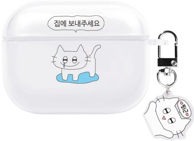 우먼스9999 에어팟 프로 3세대 투명 키링 케이스, 우는고양이, 1개