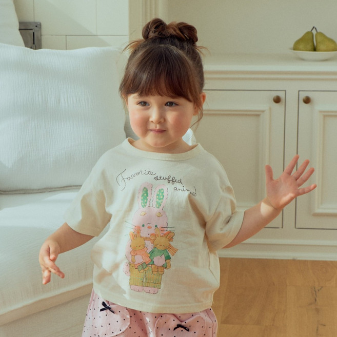 First Blue 兒童兔子印花短袖T恤