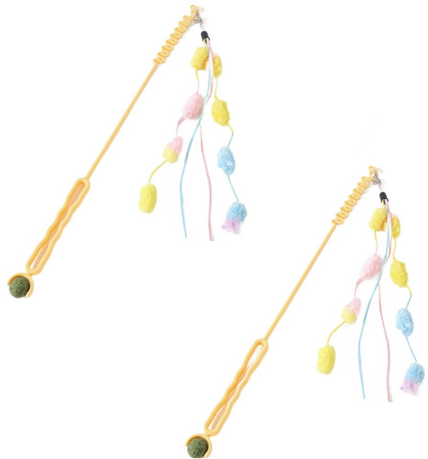 데이소이 고양이 긴 손잡이 튼튼한 장난감 ONE SIZE, 2 물결 옐로우, 2개