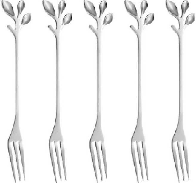 티리티티 나뭇잎 디저트 포크 5개, 실버