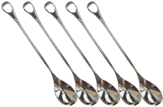 티리티티 하트 모양 스테인리스 롱 티스푼 5P, 실버, 5개