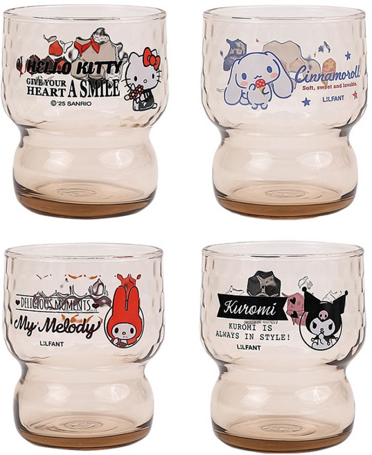 릴팡 산리오캐릭터즈 빈티지글라스 270ml x 4종 세트, 혼합색상, 1세트