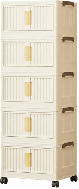 DANACELL 可折疊多用途雙開門移動式收納櫃 5層折疊箱, 奶油色, 1個