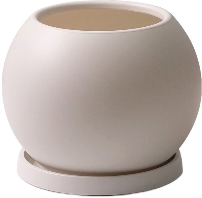 morningscent 분갈이 거실 달항아리 화분 + 받침 세트, 화이트, 1세트