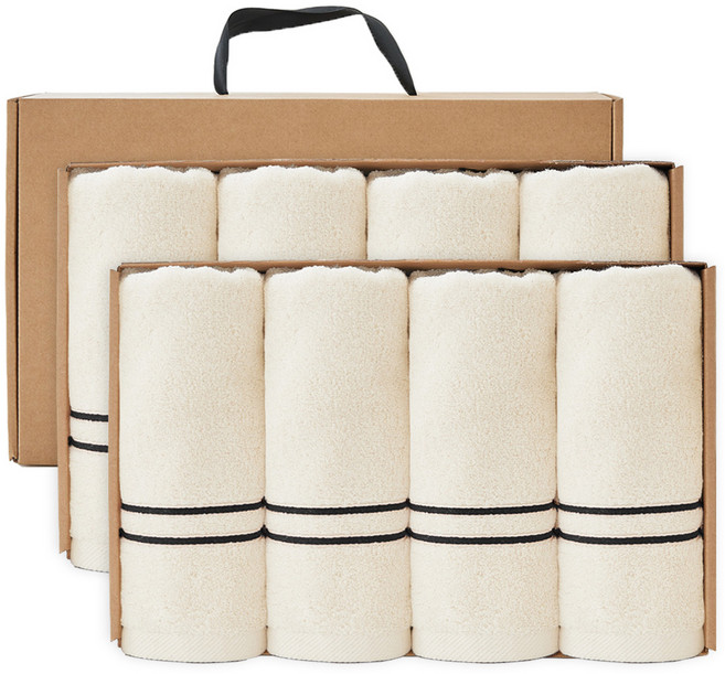 타월리스트 선염라인 무염색 호텔 수건 200g x 8p 40수 코마사 집들이 선물세트, 블랙, 1세트