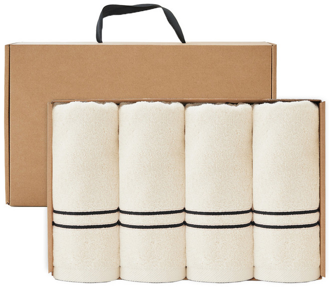 타월리스트 선염라인 무염색 호텔 수건 200g x 4p 40수 코마사 집들이 선물세트, 블랙, 1세트