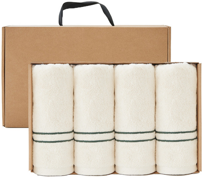 타월리스트 선염라인 무염색 호텔 수건 200g x 4p 40수 코마사 집들이 선물세트, 그린, 1세트