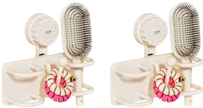 블럭마트 무타공 욕실 다용도 걸이선반, 크림, 2개