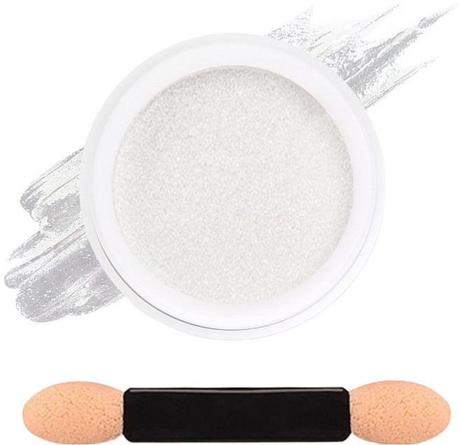 Jello Jello 凝膠美甲 Edge Beam 白色緞面鏡麵粉亮片 + 刷具組, 1套, JP14 白銀色