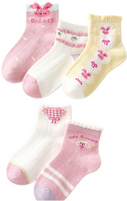 아이뿜 아동용 파스텔 래빗 가든 메쉬 양말 5종 세트 J74