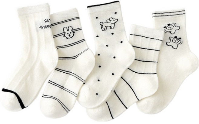 아이뿜 아동용 토깽이랑 멍이랑 봄날 메쉬 양말 5켤레 세트 J70