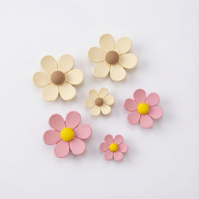 바비랩스 귀여운 데이지꽃 냉장고 인테리어 자석 2종 x 3p 세트, 버건디, 베이지