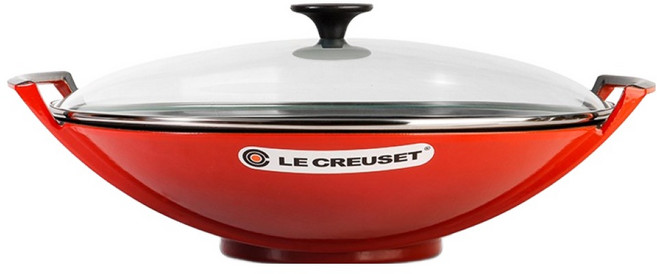 LE CREUSET 琺瑯鑄鐵炒鍋 + 玻璃鍋蓋組 櫻桃紅, 1個, 36cm