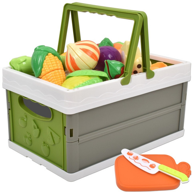 OZ TOY 折疊野餐籃 切切樂 扮家家酒 廚房遊戲 蔬菜組 cf-77, 混合顏色, 1套