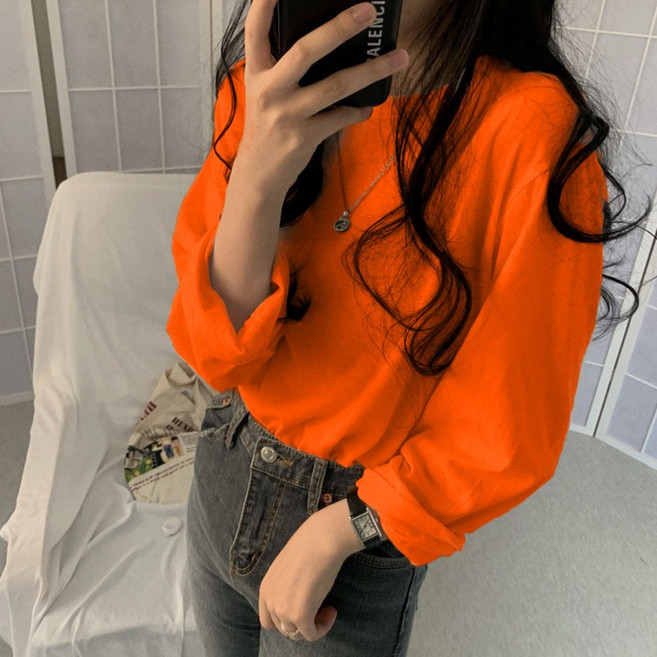 디멜디 여성용 루즈핏 캐주얼 라운드 데일리 긴팔 티셔츠