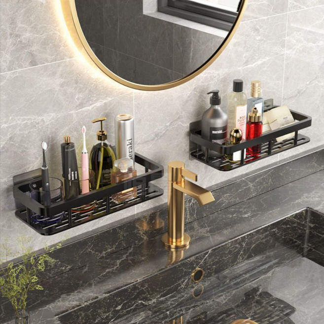 쉐리엘 고급 알루미늄 무타공 욕실 정리선반, 블랙, 2개