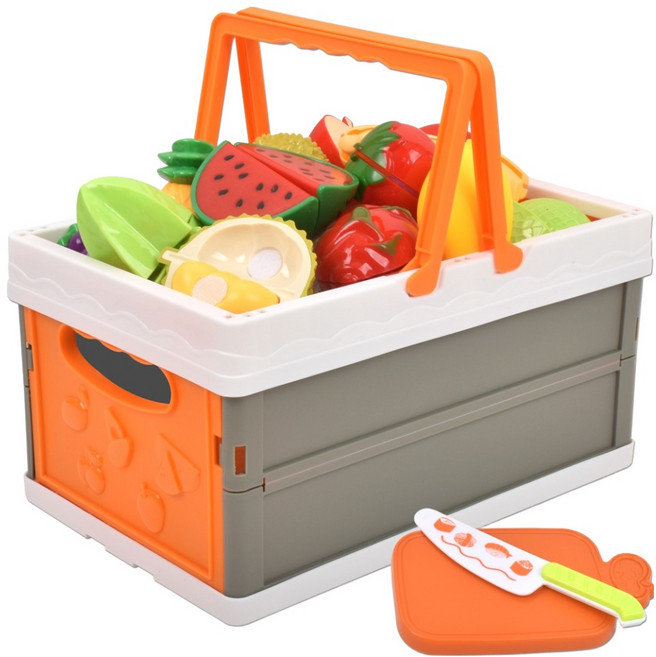 OZ TOY 折疊野餐籃 切切樂 扮家家酒 廚房玩具 水果組 cf-76, 混合顏色, 1套