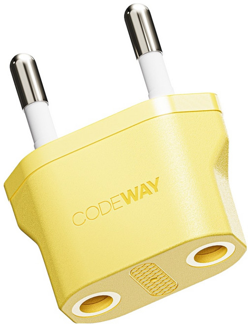 코드웨이 돼지코 220V 변환 유럽형 플러그 여행용 어댑터 옐로우 35x43mm, 1개