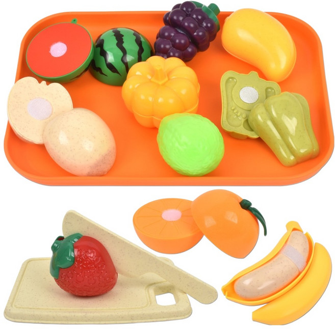 오즈토이 플레이트 썰기 소꿉 주방놀이 과일야채 세트 w8013, 혼합색상, 1세트