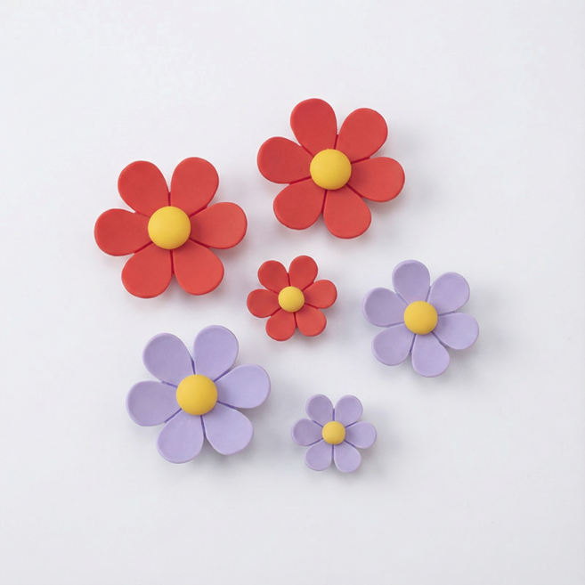 바비랩스 귀여운 데이지꽃 냉장고 인테리어 자석 2종 x 3p 세트, 퍼플, 레드